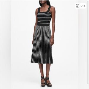 Banana Republic Striped Black and White Midi Skirt